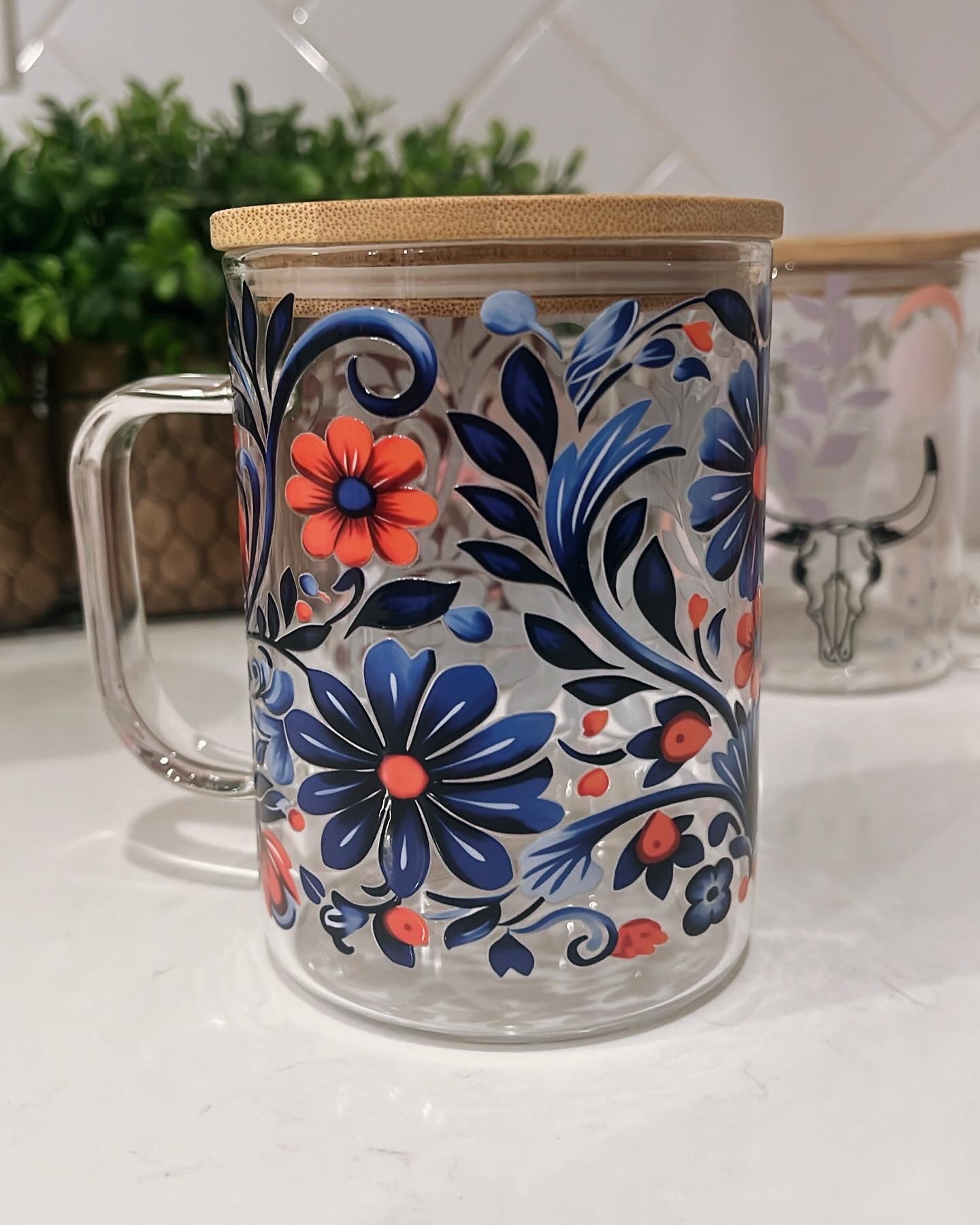 Mexican Flowers Glass Mug
